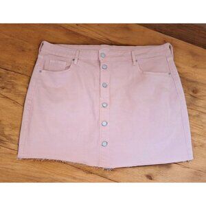 Old Navy Denim Skirt Womens Sz 18 Button Front Pink Raw Hem W/ Pockets Mini EUC